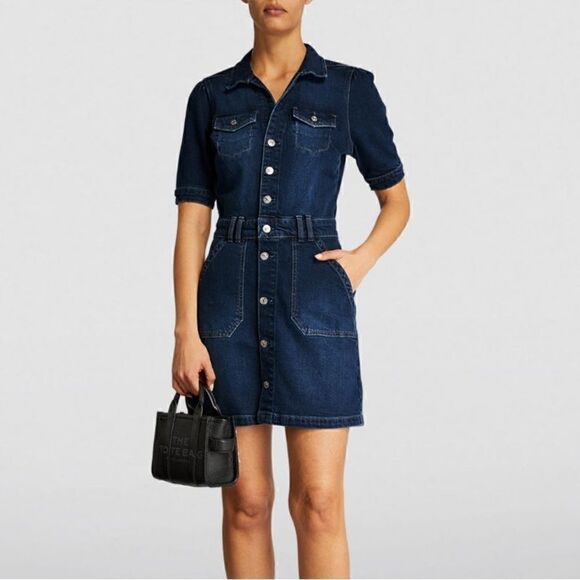 PAIGE Dresses & Skirts - Paige Mayslie Mini Blue Dress Denim Short Sleeve Shirt Size 00